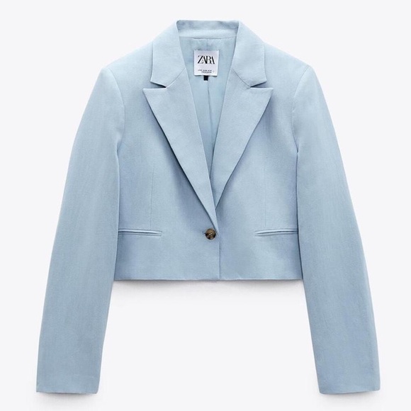Zara Jackets & Blazers - Zara pale sky blue linen cropped blazer jacket - size XL NWT